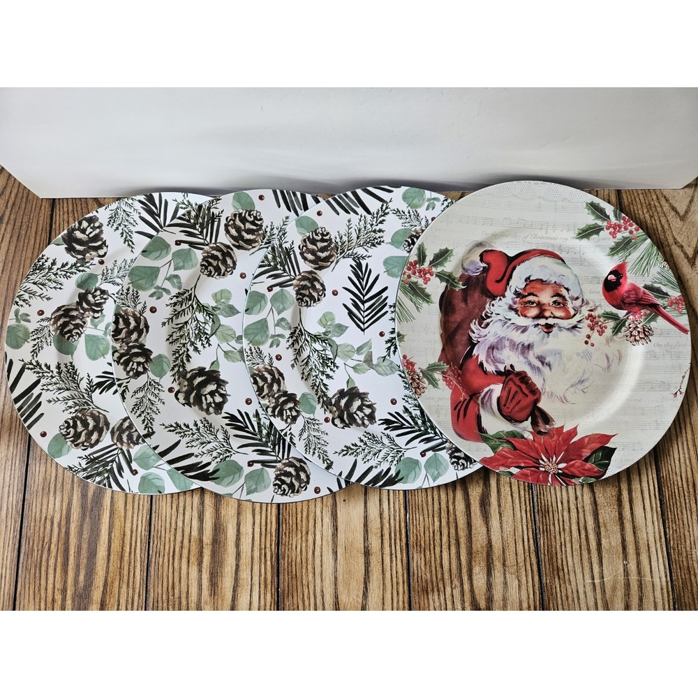 13" Charger Plates Set of 4 Cardinal Pinecone Music Santa Ashland Christmas